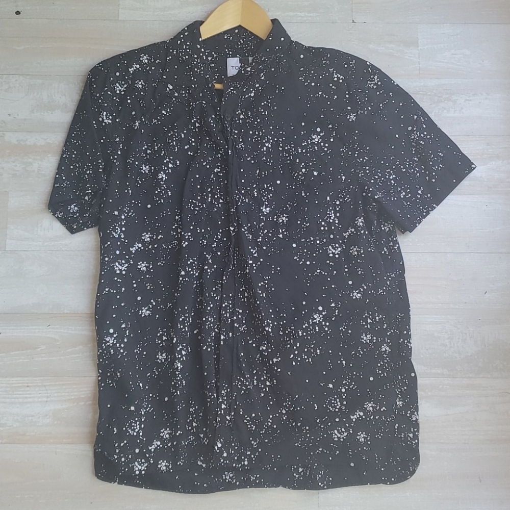 Black Button Down with Paint Pattern